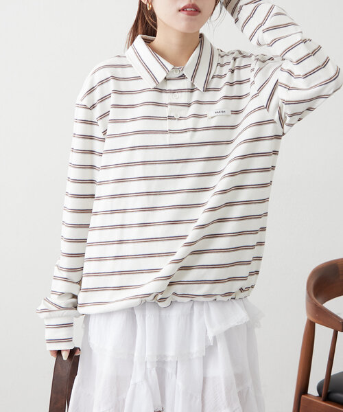 w closet（ダブルクローゼット）の「ボーダーポロT（Tシャツ/カットソー・レディース・パープル/ブルー/アイボリー・FREE）」の13枚目の写真