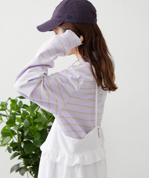 w closet（ダブルクローゼット）の「ボーダーポロT（Tシャツ/カットソー・レディース・パープル/ブルー/アイボリー・FREE）」の4枚目の写真