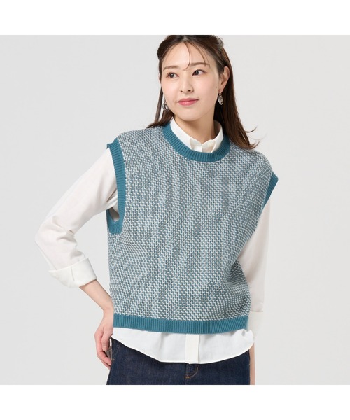 TOKYO SHIRTS（トウキョウシャツ）の「鹿の子フレンチ レディースニットベスト（ベスト・レディース・ライトグレー/グリーン・M/L）」の2枚目の写真