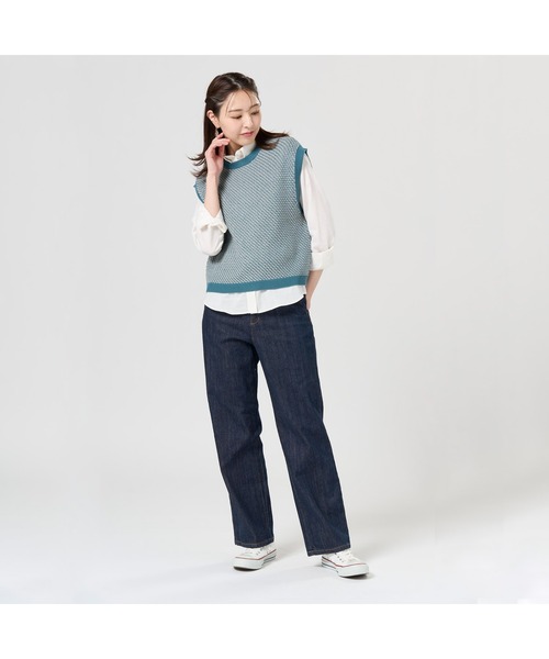 TOKYO SHIRTS（トウキョウシャツ）の「鹿の子フレンチ レディースニットベスト（ベスト・レディース・ライトグレー/グリーン・M/L）」の7枚目の写真