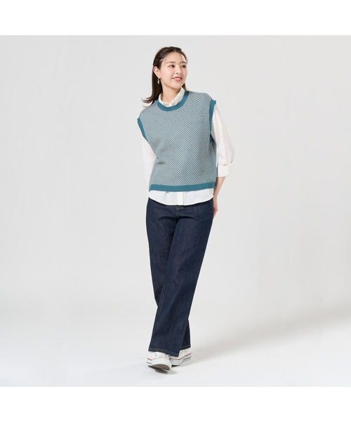 TOKYO SHIRTS（トウキョウシャツ）の「鹿の子フレンチ レディースニットベスト（ベスト・レディース・ライトグレー/グリーン・M/L）」の6枚目の写真