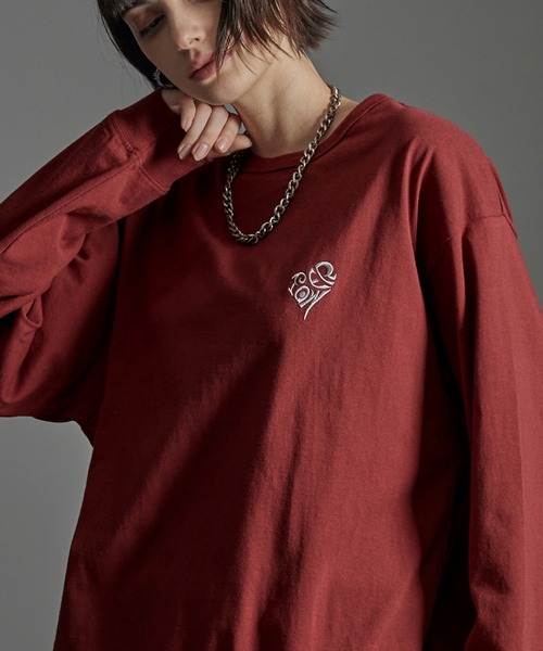 【関税込】 レッド ハート ロゴ Tシャツ - ヘッダー グレー セール】【CIYOT-シヨウト-】ハートロゴ ワンポイント刺繍