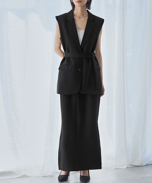 オーバーサイズテーラードジレ サイドスリットスカート セットアップ