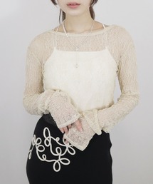 【ZOZO限定】シャーリングレーストップス/shirring lace top 長袖 シアー きれいめ ガーリー バレエコア 韓国ファッション インナー レイヤード 重ね着