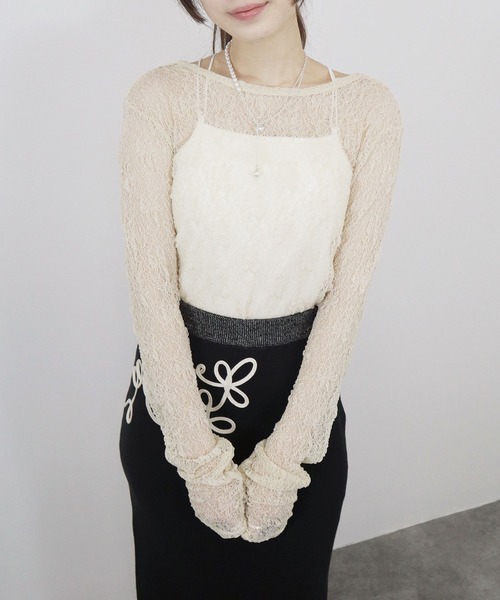 ZOZO限定】シャーリングレーストップス／shirring lace top 長袖