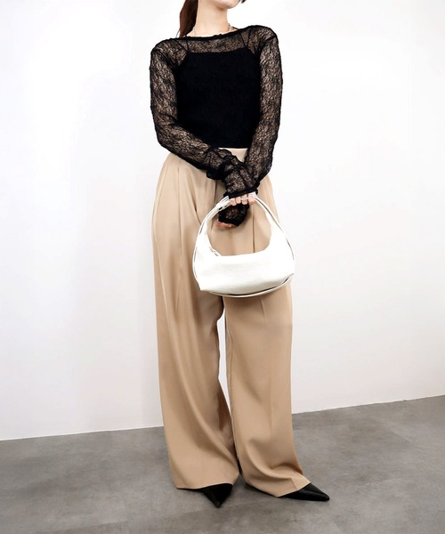 Reurie'（レウリィ）の「【ZOZO限定】シャーリングレーストップス／shirring lace top 長袖 シアー きれいめ ガーリー バレエコア 韓国ファッション インナー レイヤード 重ね着（Tシャツ/カットソー・レディース・ホワイト/ブラック/ブラウン・FREE）」の8枚目の写真