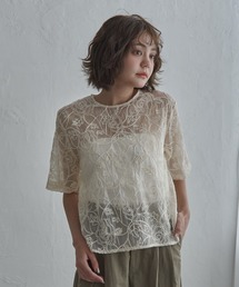 オーガンジーコード刺繍ブラウス