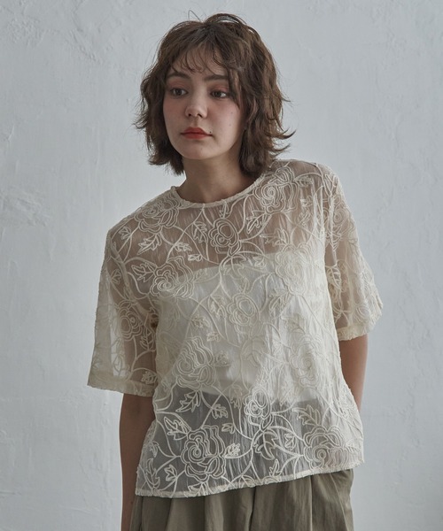 notch.(ノッチ)の「オーガンジーコード刺繍ブラウス(シャツ/ブラウス・レディース・ブラック/アイボリー・M)」の10枚目の写真