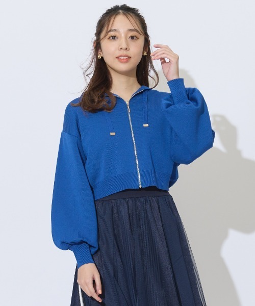 AND COUTURE（アンドクチュール）の「クロップドニットフーディー（パーカー・レディース・イエロー/ブルー/アイボリー/ブラック・FREE）」の15枚目の写真