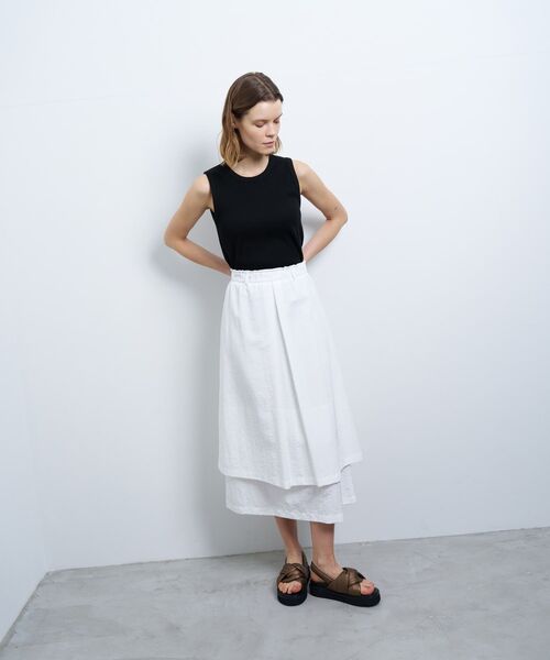 LANVIN en Bleu（ランバンオンブルー）の「撥水レイヤードスカート（スカート・レディース・オレンジ/オフホワイト/ブラック・38/36）」の14枚目の写真