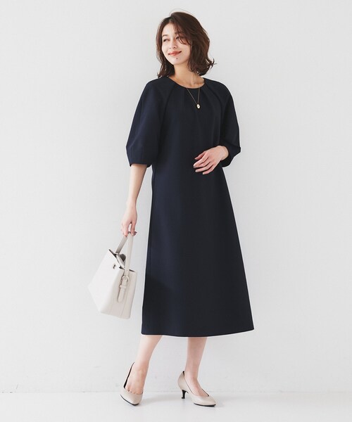 UNTITLED（アンタイトル）の「【ストレッチ/ポケットあり】サッカーワンピース（ワンピース・レディース・ベージュ/ネイビー/チャコールグレー・00/42/44/46/48/01/02/03/04/50）」の16枚目の写真