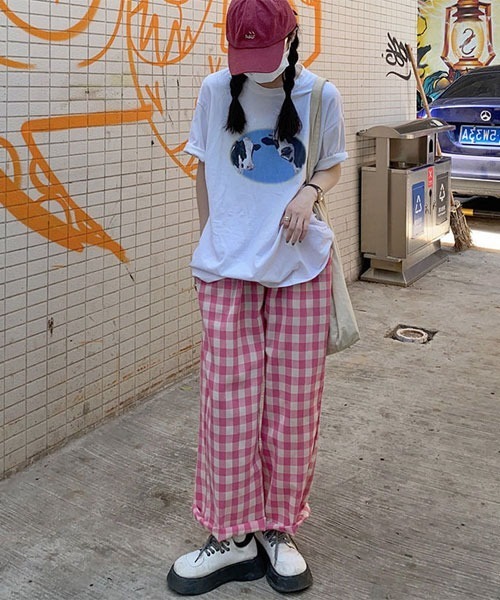 Mayree（メイリー）の「【Mayree】ギンガム チェック柄 バギー イージー パンツ（その他パンツ・レディース・ピンク/ブルー・FREE）」の7枚目の写真
