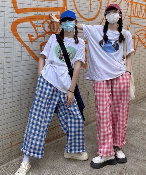 Mayree（メイリー）の「【Mayree】ギンガム チェック柄 バギー イージー パンツ（その他パンツ・レディース・ピンク/ブルー・FREE）」の4枚目の写真