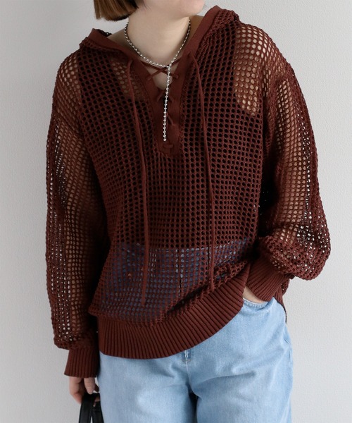 cepo(セポ)の「透かし編みパーカープルオーバー(パーカー・レディース・ブラック/オフホワイト/ブラウン・M)」の3枚目の写真