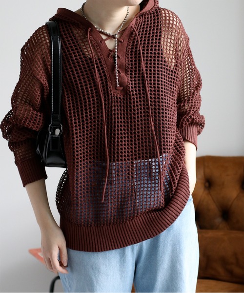 cepo(セポ)の「透かし編みパーカープルオーバー(パーカー・レディース・ブラック/オフホワイト/ブラウン・M)」の4枚目の写真