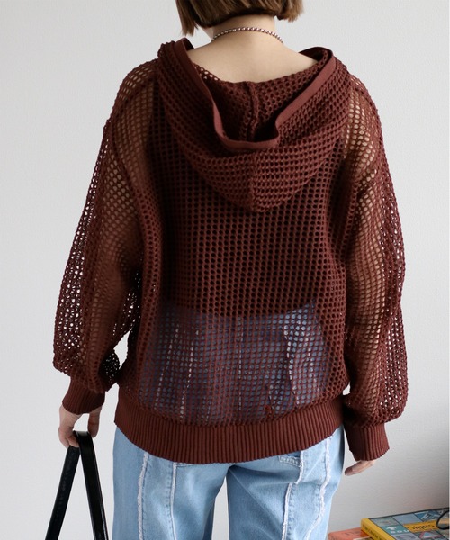 cepo(セポ)の「透かし編みパーカープルオーバー(パーカー・レディース・ブラック/オフホワイト/ブラウン・M)」の6枚目の写真