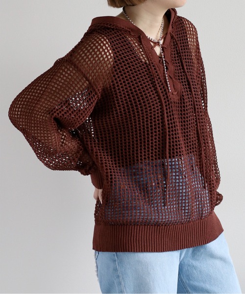 cepo(セポ)の「透かし編みパーカープルオーバー(パーカー・レディース・ブラック/オフホワイト/ブラウン・M)」の7枚目の写真