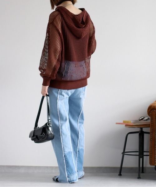 cepo(セポ)の「透かし編みパーカープルオーバー(パーカー・レディース・ブラック/オフホワイト/ブラウン・M)」の11枚目の写真