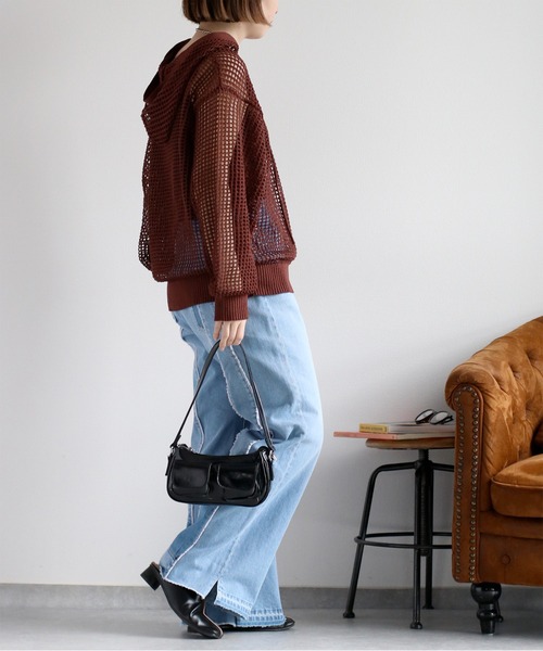 cepo(セポ)の「透かし編みパーカープルオーバー(パーカー・レディース・ブラック/オフホワイト/ブラウン・M)」の13枚目の写真