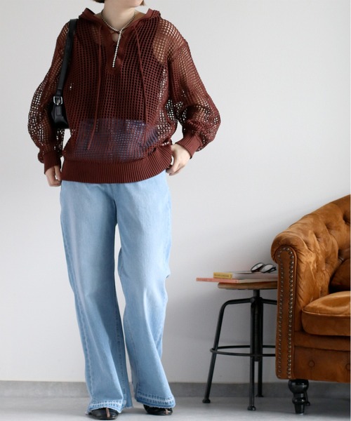 cepo(セポ)の「透かし編みパーカープルオーバー(パーカー・レディース・ブラック/オフホワイト/ブラウン・M)」の14枚目の写真