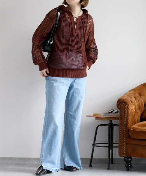 cepo(セポ)の「透かし編みパーカープルオーバー(パーカー・レディース・ブラック/オフホワイト/ブラウン・M)」の15枚目の写真