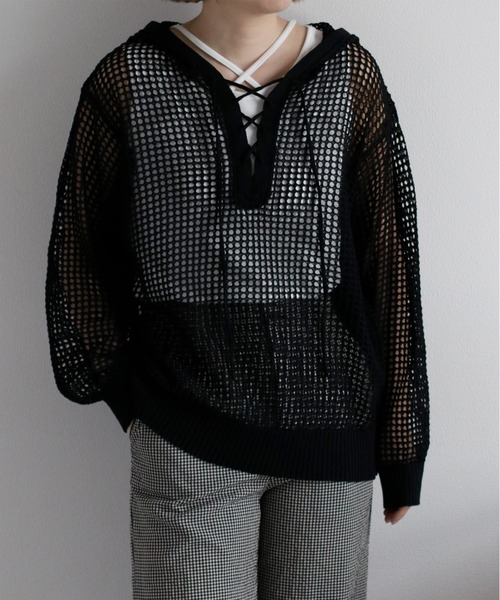 cepo(セポ)の「透かし編みパーカープルオーバー(パーカー・レディース・ブラック/オフホワイト/ブラウン・M)」の21枚目の写真