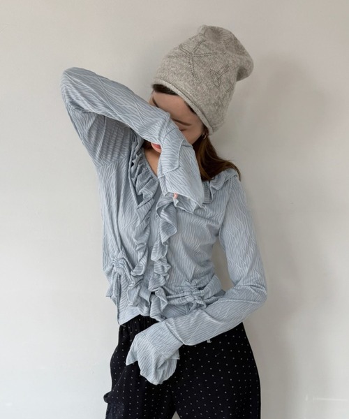 SANSeLF（サンセルフ）の「【SANSeLF】 ビジューグラフィックビーニー ニット帽 ストーン sana25a002（ニットキャップ/ビーニー・レディース・アイボリー/ブラック/グレー・FREE）」の3枚目の写真