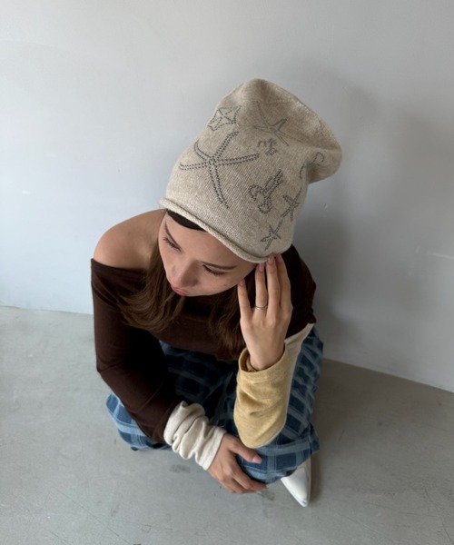 SANSeLF（サンセルフ）の「【SANSeLF】 ビジューグラフィックビーニー ニット帽 ストーン sana25a002（ニットキャップ/ビーニー・レディース・アイボリー/ブラック/グレー・FREE）」の10枚目の写真