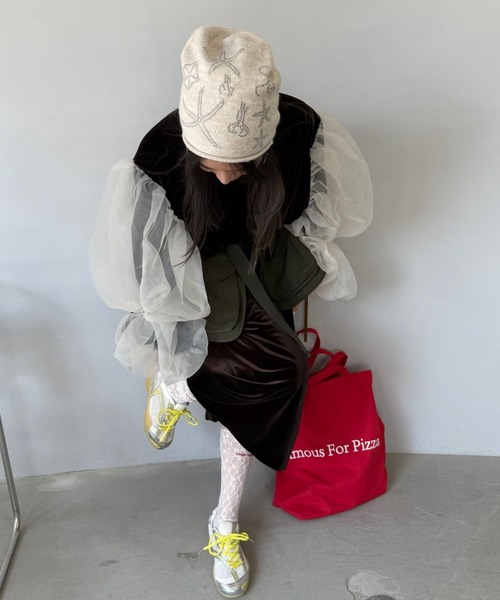 SANSeLF（サンセルフ）の「【SANSeLF】 ビジューグラフィックビーニー ニット帽 ストーン sana25a002（ニットキャップ/ビーニー・レディース・アイボリー/ブラック/グレー・FREE）」の16枚目の写真