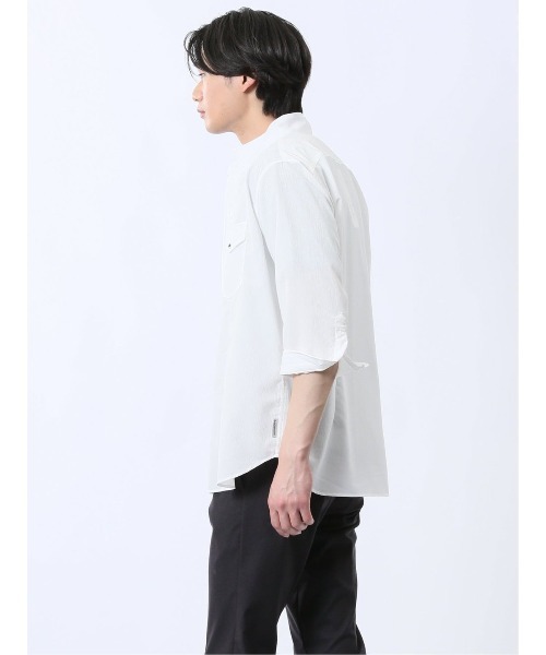 renoma（レノマ）の「シャツ メンズ 7分袖 ストレッチ 楊柳 スタンドカラー ややゆったり ルーズフィット （シャツ/ブラウス・メンズ・ホワイト/ブラック・MEDIUM/LARGE/X-LARGE）」の4枚目の写真