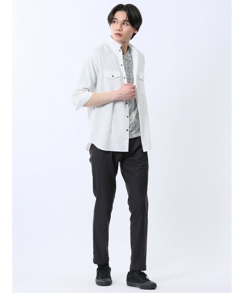 renoma（レノマ）の「シャツ メンズ 7分袖 ストレッチ 楊柳 スタンドカラー ややゆったり ルーズフィット （シャツ/ブラウス・メンズ・ホワイト/ブラック・MEDIUM/LARGE/X-LARGE）」の8枚目の写真