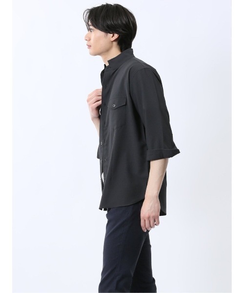 renoma（レノマ）の「シャツ メンズ 7分袖 ストレッチ 楊柳 スタンドカラー ややゆったり ルーズフィット （シャツ/ブラウス・メンズ・ホワイト/ブラック・MEDIUM/LARGE/X-LARGE）」の16枚目の写真