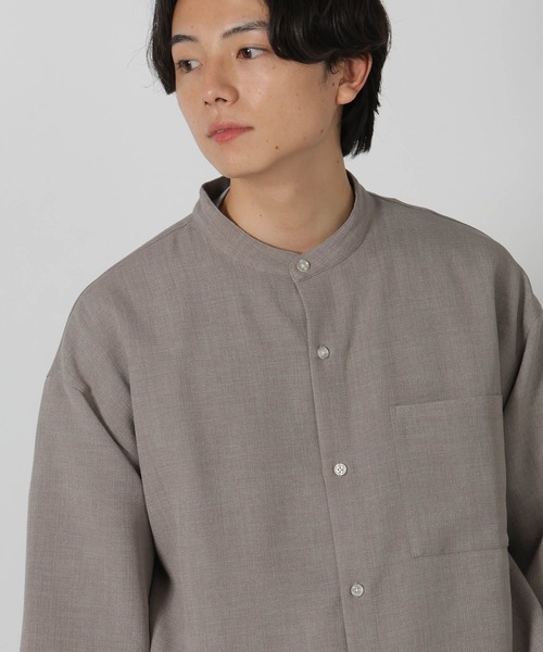 LAKOLE（ラコレ）の「メランジブッチャーバンドカラーシャツ / 320365（シャツ/ブラウス・メンズ・ブラウン/アイボリー/ブラック/セージグリーン・SMALL/MEDIUM/LARGE）」の9枚目の写真