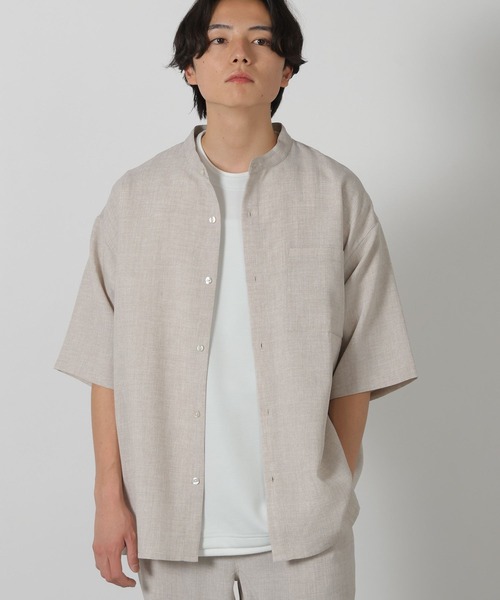 LAKOLE（ラコレ）の「メランジブッチャーバンドカラーシャツ / 320365（シャツ/ブラウス・メンズ・ブラウン/アイボリー/ブラック/セージグリーン・SMALL/MEDIUM/LARGE）」の14枚目の写真