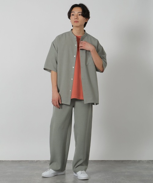 LAKOLE（ラコレ）の「メランジブッチャーバンドカラーシャツ / 320365（シャツ/ブラウス・メンズ・ブラウン/アイボリー/ブラック/セージグリーン・SMALL/MEDIUM/LARGE）」の8枚目の写真