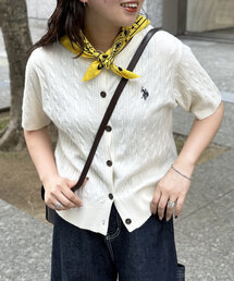 U.S. POLO ASSN. | 【U.S. POLO ASSN.】ケーブルニット半袖カーディガン(カーディガン/ボレロ)