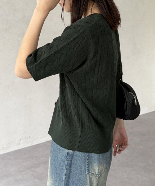 U.S. POLO ASSN.（ユーエスポロアッスン）の「【U.S. POLO ASSN.】ケーブルニット半袖カーディガン（カーディガン/ボレロ・レディース・アイボリー/レッド/グリーン/ネイビー・FREE）」の21枚目の写真