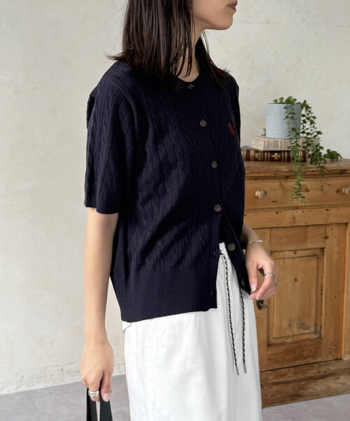 ポロラルフローレン　半袖ケーブルニットカーディガン　ネイビー　S セール】【U.S. POLO ASSN.】ケーブルニット半袖カーディガン