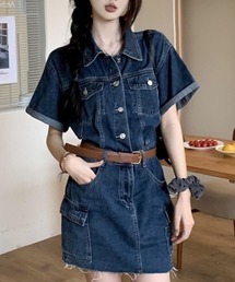 【韓国ファッション】 ワンピース  ドレス ブルー instock]【AIDMAX】ミニ/ドレス/ワンピース/ブルー/ツイード