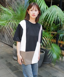 【Blue Standard:ブルースタンダード】ドライリップル 切り替デザインTシャツ カットソー 吸水速乾 ストレッチ イージーケア さらさら快適