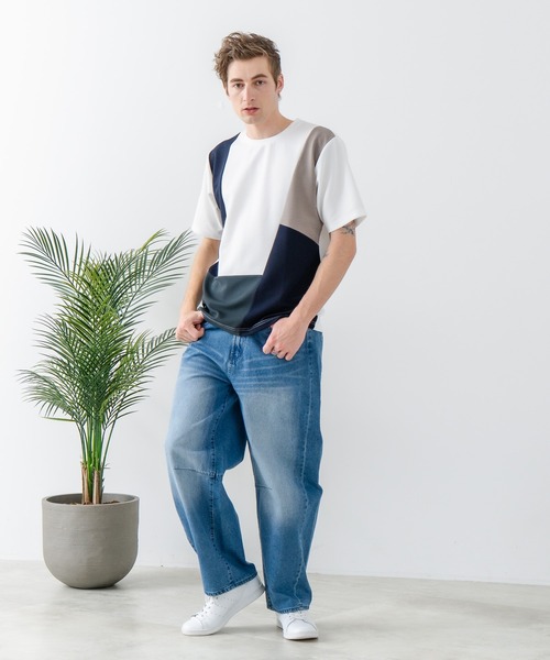 Blue Standard (ブルースタンダード)の「【Blue Standard:ブルースタンダード】ドライリップル 切り替デザインTシャツ カットソー 吸水速乾 ストレッチ イージーケア さらさら快適(Tシャツ/カットソー・メンズ・ブラック系その他/ブルー系その他/ホワイト系その他/ホワイト系その他2/ブラック系その他2/グリーン系その他2・MEDIUM/LARGE/X-LARGE)」の14枚目の写真