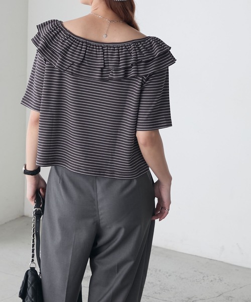BONLECILL（ボンルシール）の「2WayサーマルフリルT（Tシャツ/カットソー・レディース・ブラック系1/グレー系1/アイボリー/ブラック/ホワイト×ブラック・FREE）」の11枚目の写真