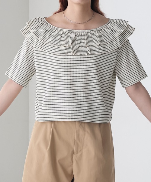 BONLECILL（ボンルシール）の「2WayサーマルフリルT（Tシャツ/カットソー・レディース・ブラック系1/グレー系1/アイボリー/ブラック/ホワイト×ブラック・FREE）」の16枚目の写真