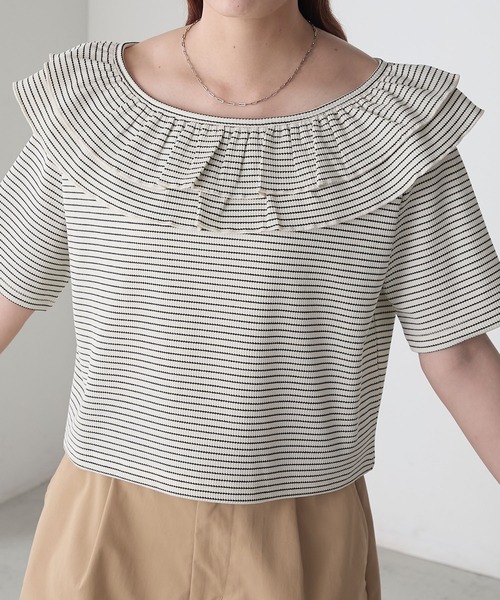 BONLECILL（ボンルシール）の「2WayサーマルフリルT（Tシャツ/カットソー・レディース・ブラック系1/グレー系1/アイボリー/ブラック/ホワイト×ブラック・FREE）」の17枚目の写真