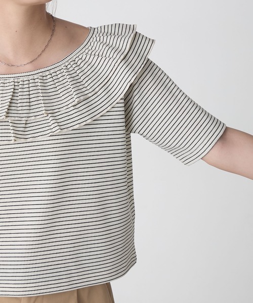 BONLECILL（ボンルシール）の「2WayサーマルフリルT（Tシャツ/カットソー・レディース・ブラック系1/グレー系1/アイボリー/ブラック/ホワイト×ブラック・FREE）」の19枚目の写真