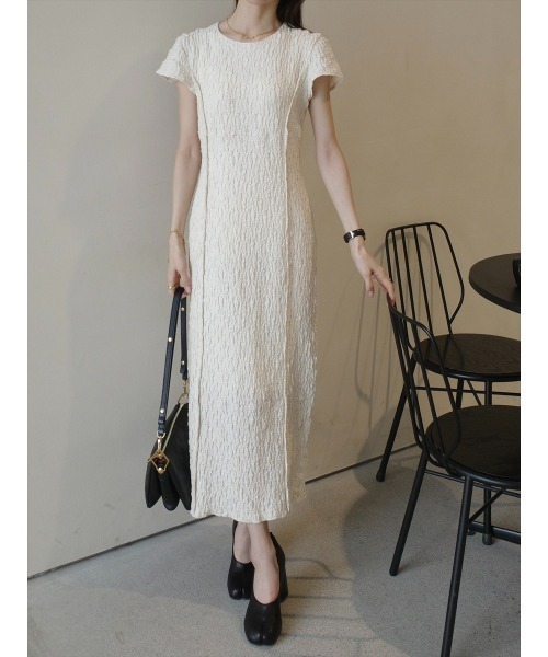 エフデ ワンピース ツイード ラメ入 フレンチスリーブ ふわふわ アイボリーM SUMMER-SALE セレクト ラメストライプ フレンチスリーブ