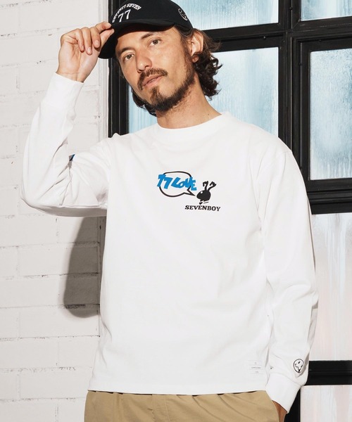 seventy seven(セブンティセブン)の「mlt5170-heavy onz USA cotton L-S t-shirts (77rabbit) ロンT(Tシャツ/カットソー・メンズ・グリーン/ホワイト/ブラック・S/M/L/XL)」の2枚目の写真