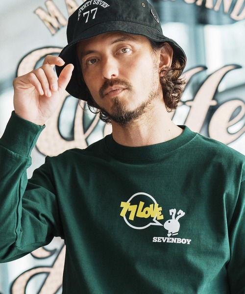 seventy seven(セブンティセブン)の「mlt5170-heavy onz USA cotton L-S t-shirts (77rabbit) ロンT(Tシャツ/カットソー・メンズ・グリーン/ホワイト/ブラック・S/M/L/XL)」の3枚目の写真