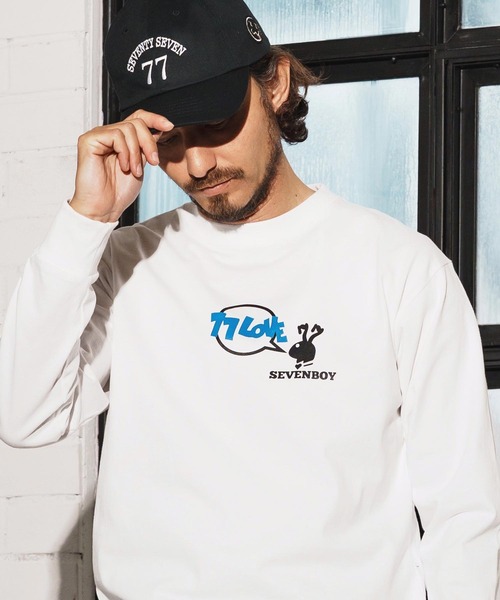 seventy seven(セブンティセブン)の「mlt5170-heavy onz USA cotton L-S t-shirts (77rabbit) ロンT(Tシャツ/カットソー・メンズ・グリーン/ホワイト/ブラック・S/M/L/XL)」の4枚目の写真