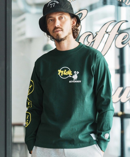 seventy seven(セブンティセブン)の「mlt5170-heavy onz USA cotton L-S t-shirts (77rabbit) ロンT(Tシャツ/カットソー・メンズ・グリーン/ホワイト/ブラック・S/M/L/XL)」の9枚目の写真